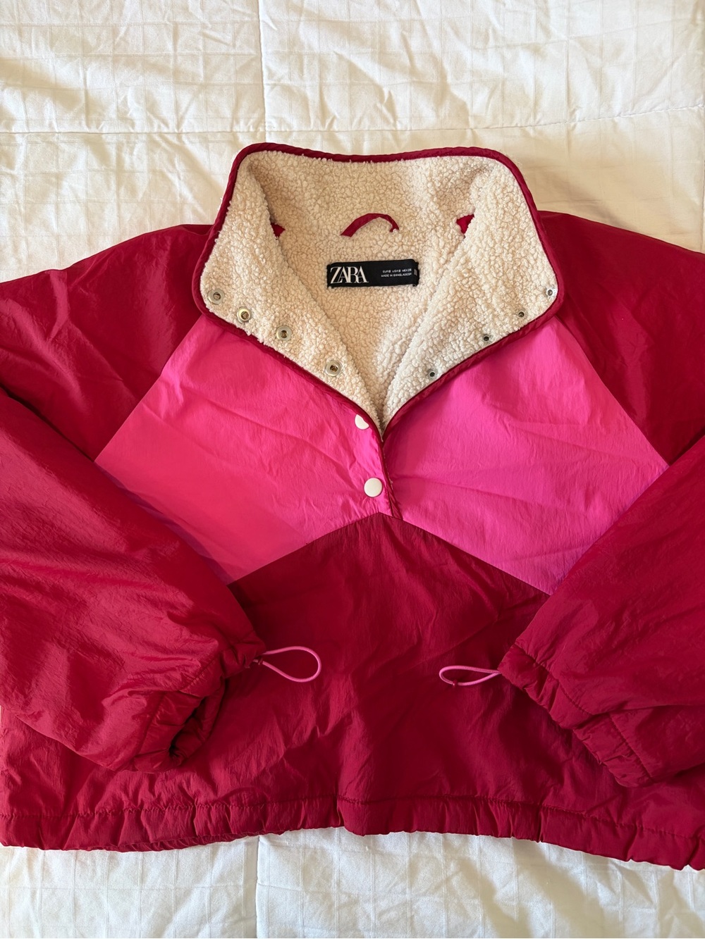 ZARA Two-Tone Pink & Magenta Sherpa-Lined Puffer Pullover